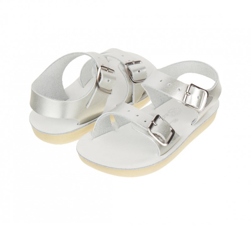 Kids\' Salt Water Seawee Sandals Silver | 82NLMSBJE