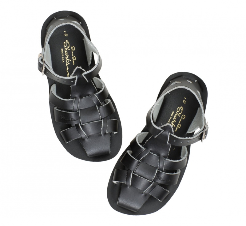 Kids' Salt Water Shark Sandals Black | 63TRCSPOX