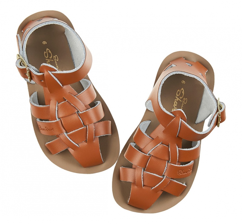 Kids' Salt Water Shark Sandals Brown | 79KOPIYHR