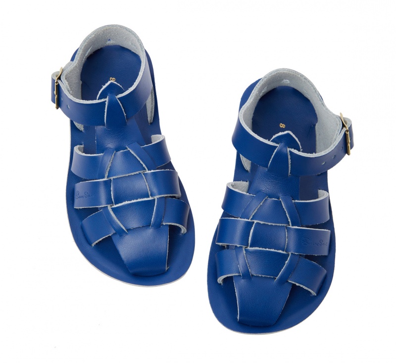 Kids' Salt Water Shark Sandals Deep Blue | 45NEFUSYM