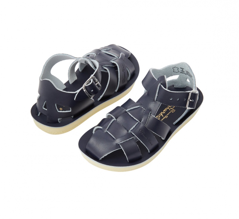 Kids\' Salt Water Shark Sandals Navy | 40LEWYBIG