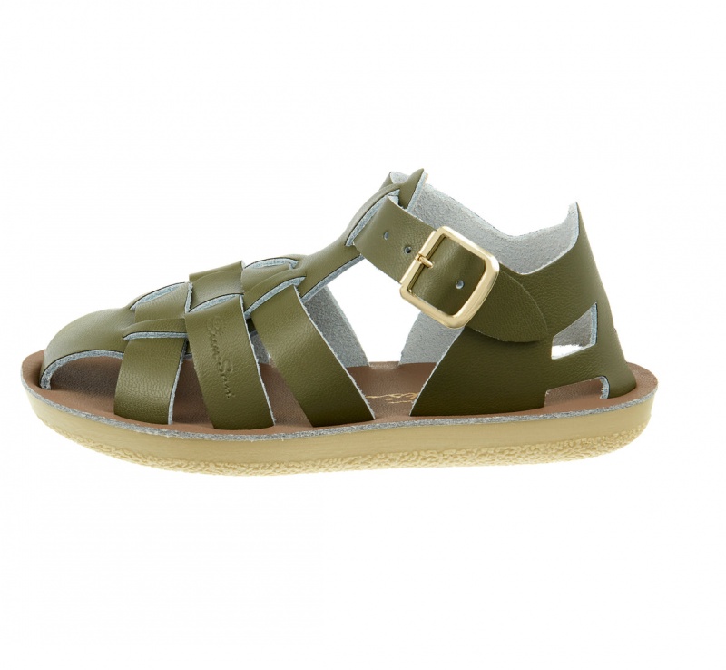 Kids' Salt Water Shark Sandals Olive | 10NOMHCIS