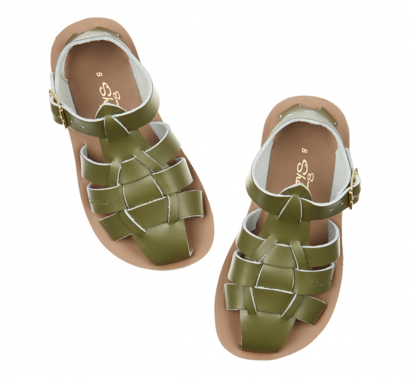 Kids' Salt Water Shark Sandals Olive | 10NOMHCIS