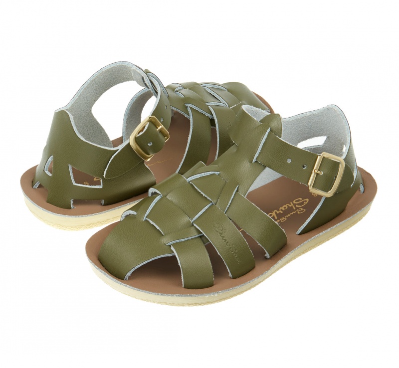 Kids\' Salt Water Shark Sandals Olive | 10NOMHCIS