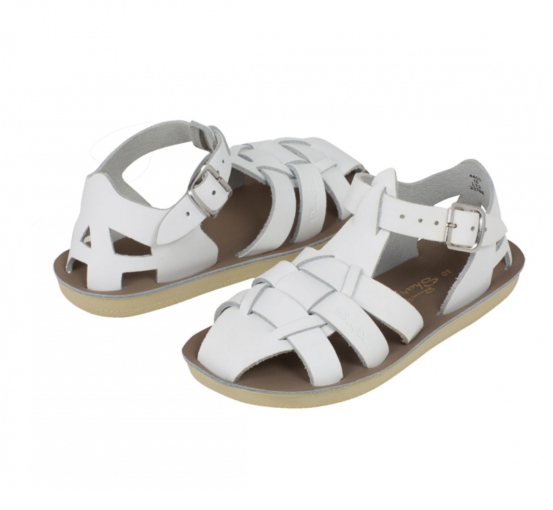 Kids\' Salt Water Shark Sandals White | 51RGOIEXY