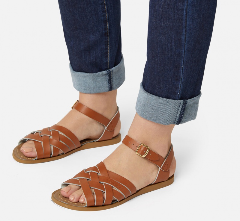 Women's Salt Water Retro Sandals Brown | 50UOSKBDN