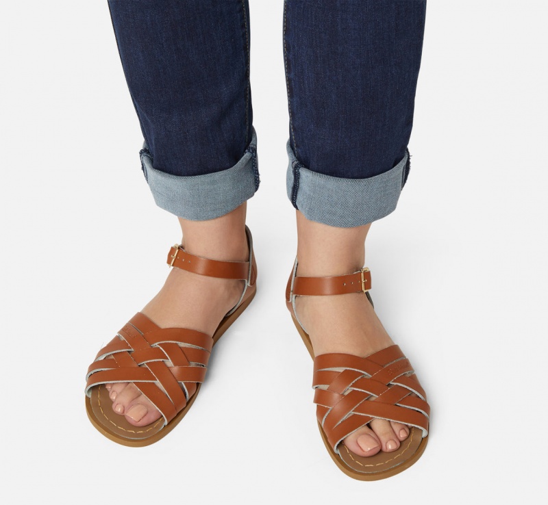 Women's Salt Water Retro Sandals Brown | 50UOSKBDN