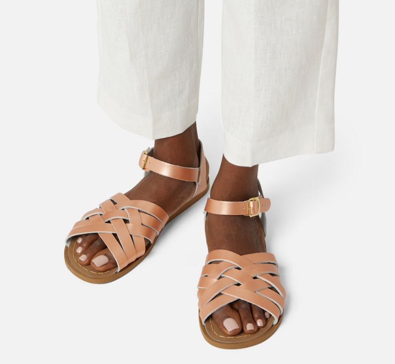 Women's Salt Water Retro Sandals Rose Gold | 65SAYWQBP