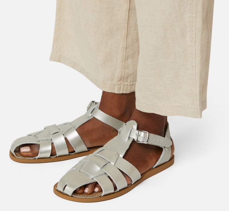 Women's Salt Water Shark Original Sandals Silver | 35FEOBLVK