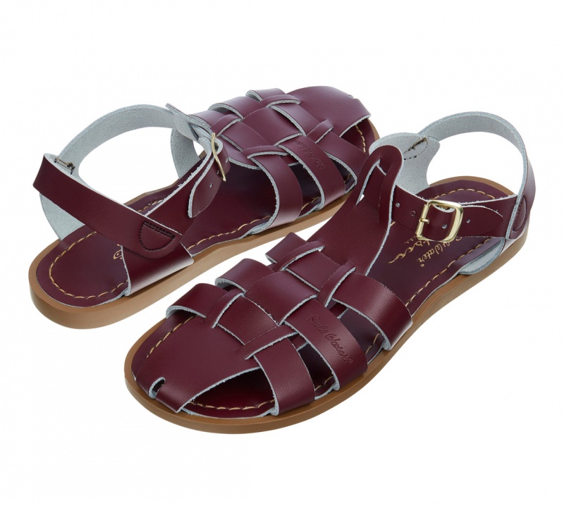 Women\'s Salt Water Shark Original Sandals Claret | 40TQVZINJ