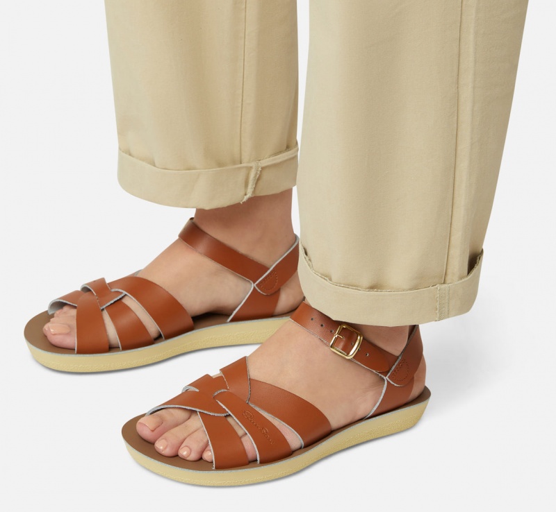 Women's Salt Water Swimmer Sandals Brown | 48RYIUXKC